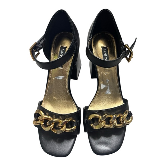 Nine West Shoes - Nine West Black and Gold Chain Detail Women's Heels size 8